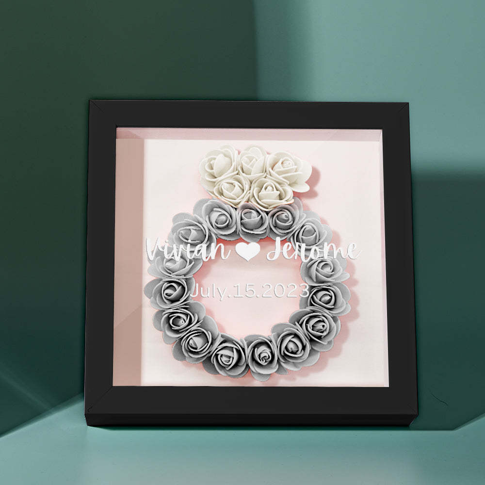 Custom Name Flower Shadow Box Personalized Wedding Ring Flower Shadowbox Frame Gift - mymoonlampau