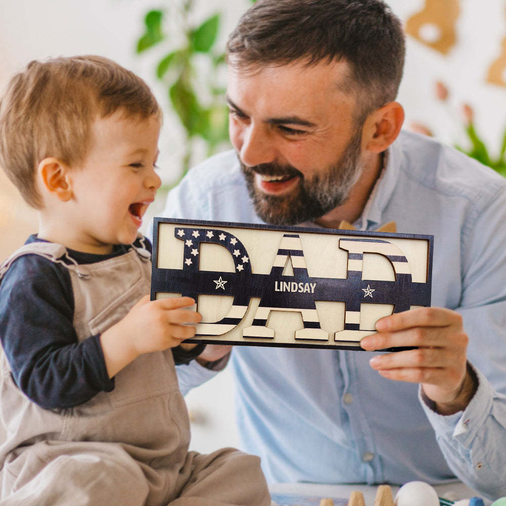 Personalized Wooden Dad Sign Family Name Sign Plaque Father's Day Birthday Gift for Dad Grandpa - mymoonlampau
