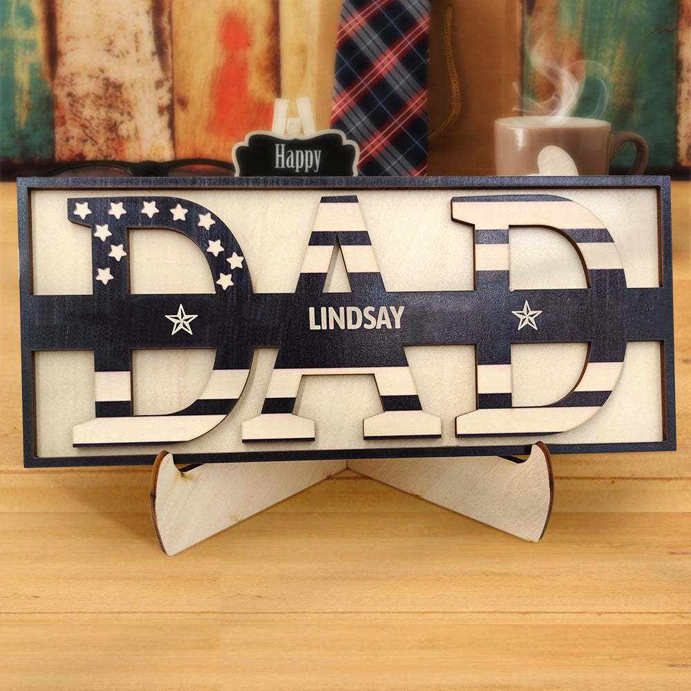 Personalized Wooden Dad Sign Family Name Sign Plaque Father's Day Birthday Gift for Dad Grandpa - mymoonlampau