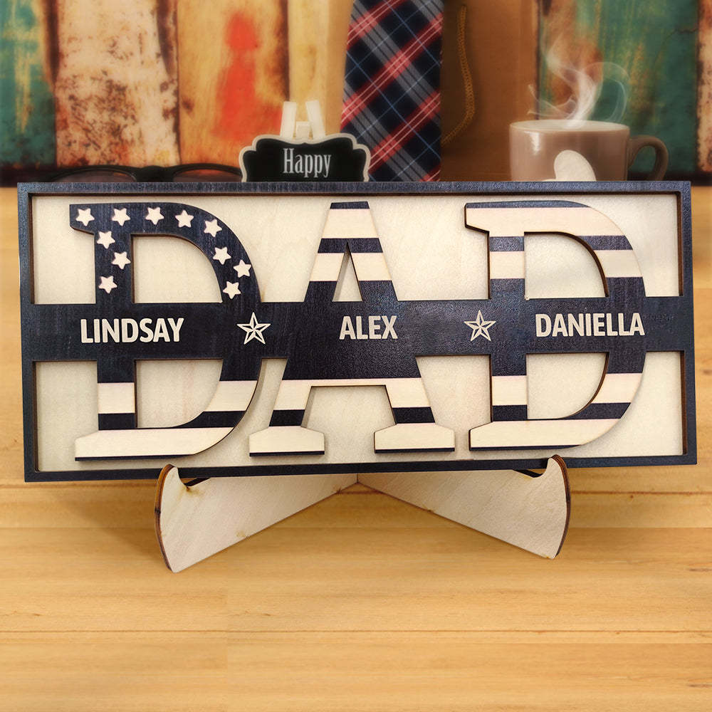 Personalized Wooden Dad Sign Family Name Sign Plaque Father's Day Birthday Gift for Dad Grandpa - mymoonlampau