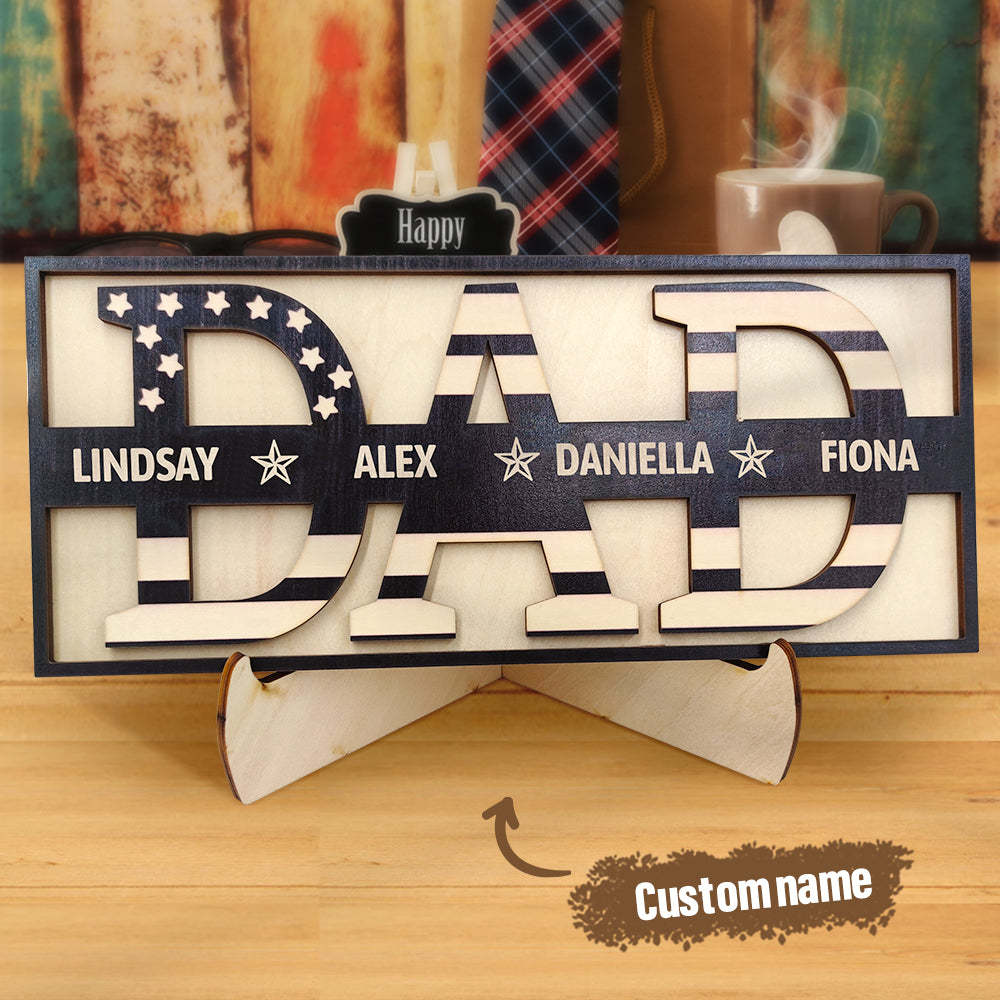 Personalized Wooden Dad Sign Family Name Sign Plaque Father's Day Birthday Gift for Dad Grandpa - mymoonlampau
