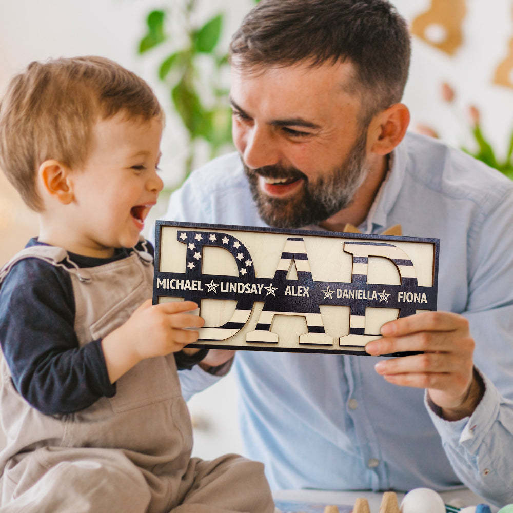 Personalized Wooden Dad Sign Family Name Sign Plaque Father's Day Birthday Gift for Dad Grandpa - mymoonlampau