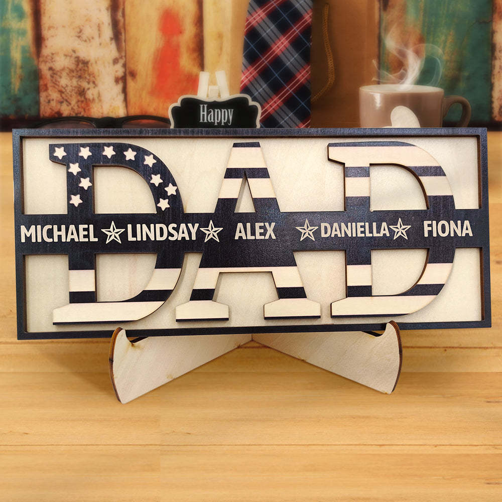 Personalized Wooden Dad Sign Family Name Sign Plaque Father's Day Birthday Gift for Dad Grandpa - mymoonlampau