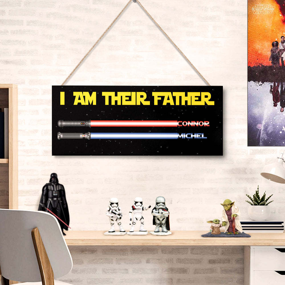 Personalized I Am Their Father Lightsaber Wooden Sign Birthday Gift for Dad - mymoonlampau