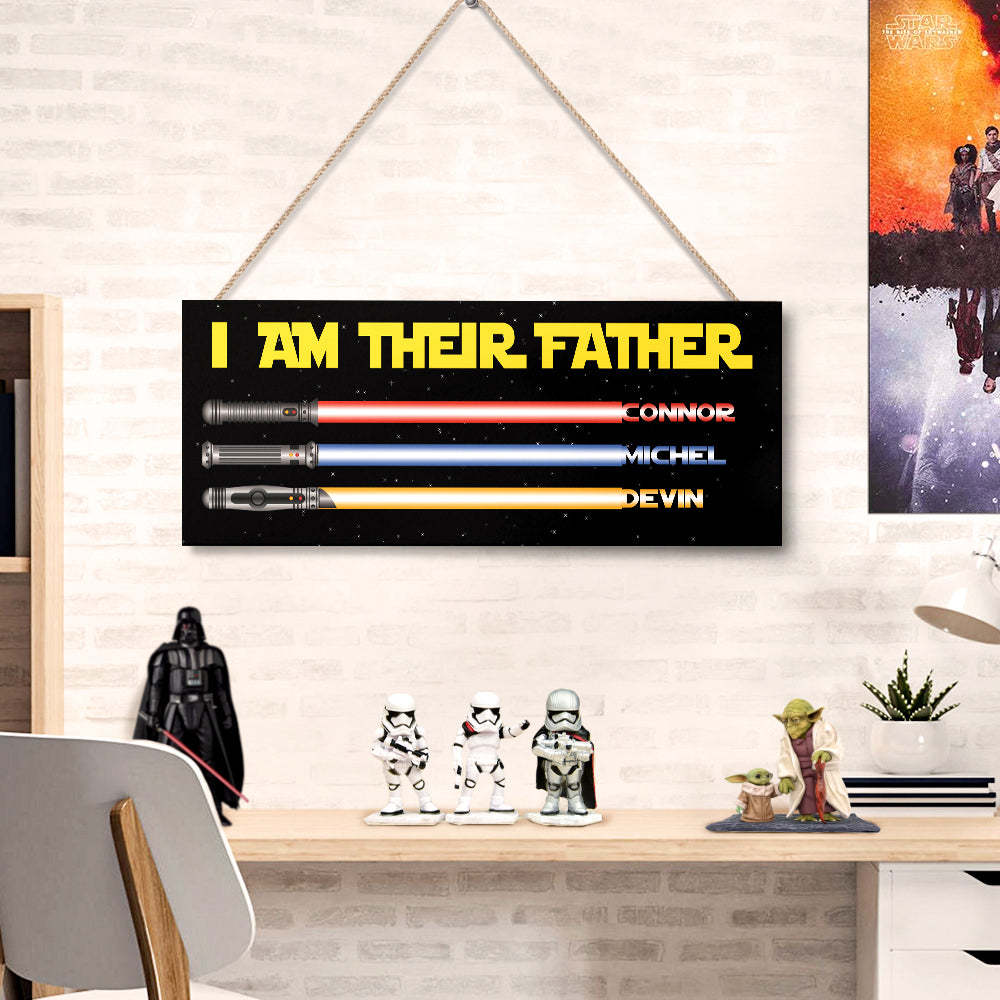 Personalized I Am Their Father Lightsaber Wooden Sign Birthday Gift for Dad - mymoonlampau