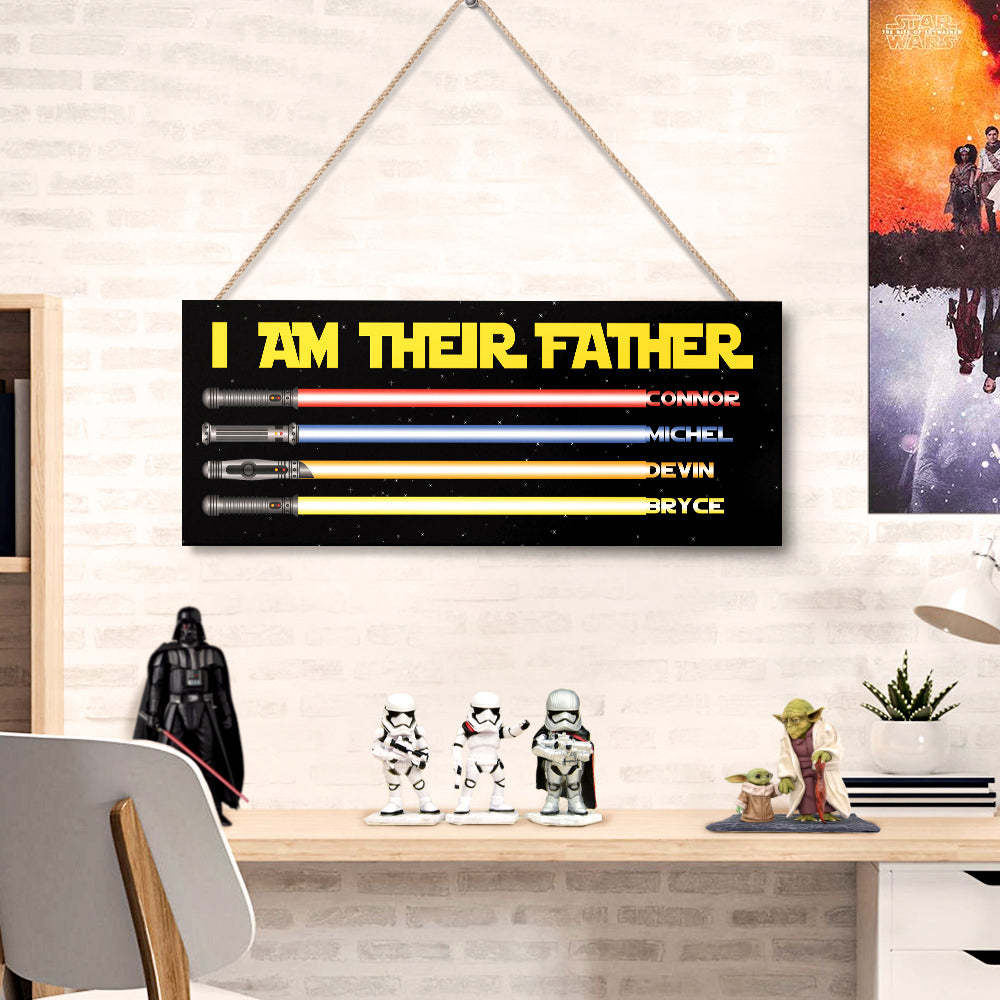 Personalized I Am Their Father Lightsaber Wooden Sign Birthday Gift for Dad - mymoonlampau