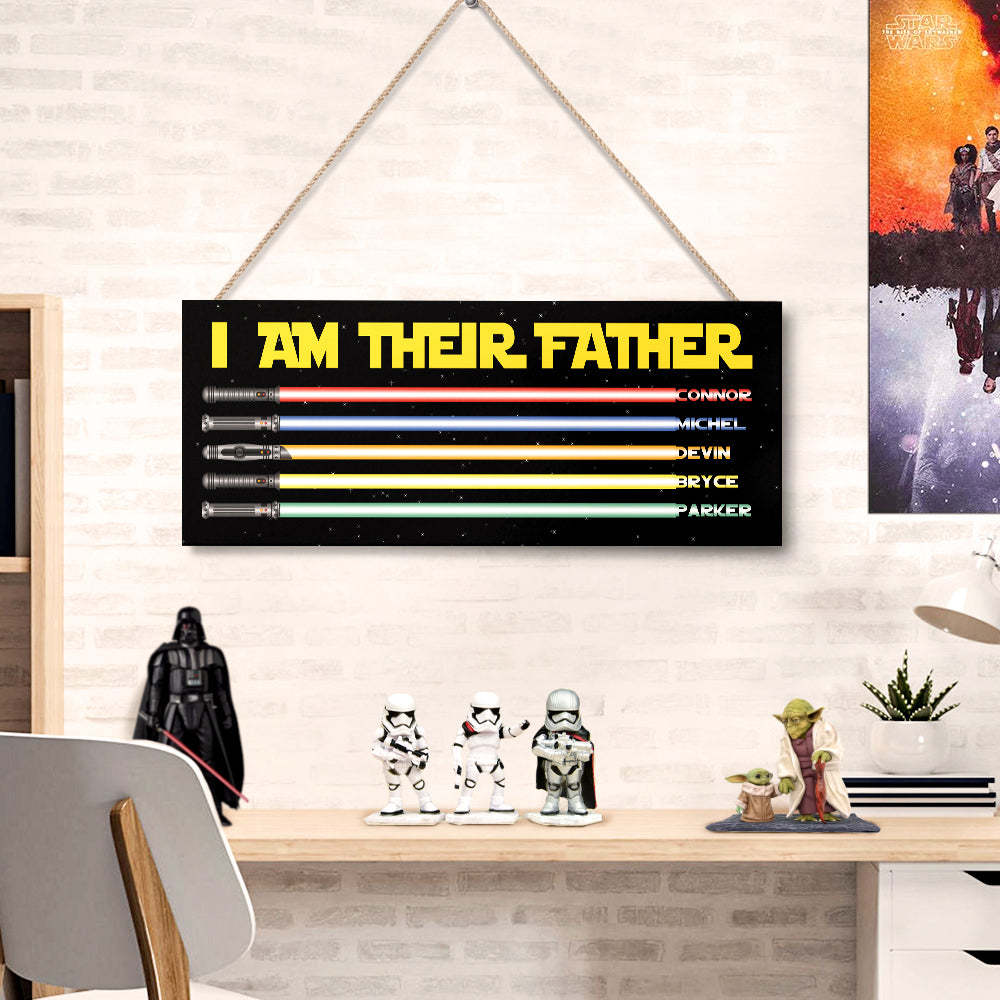 Personalized I Am Their Father Lightsaber Wooden Sign Birthday Gift for Dad - mymoonlampau