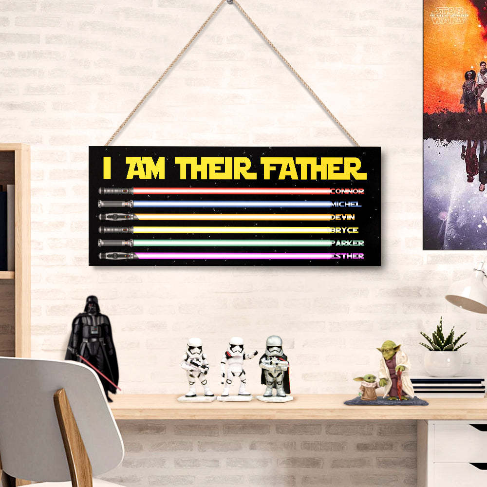 Personalized I Am Their Father Lightsaber Wooden Sign Birthday Gift for Dad - mymoonlampau