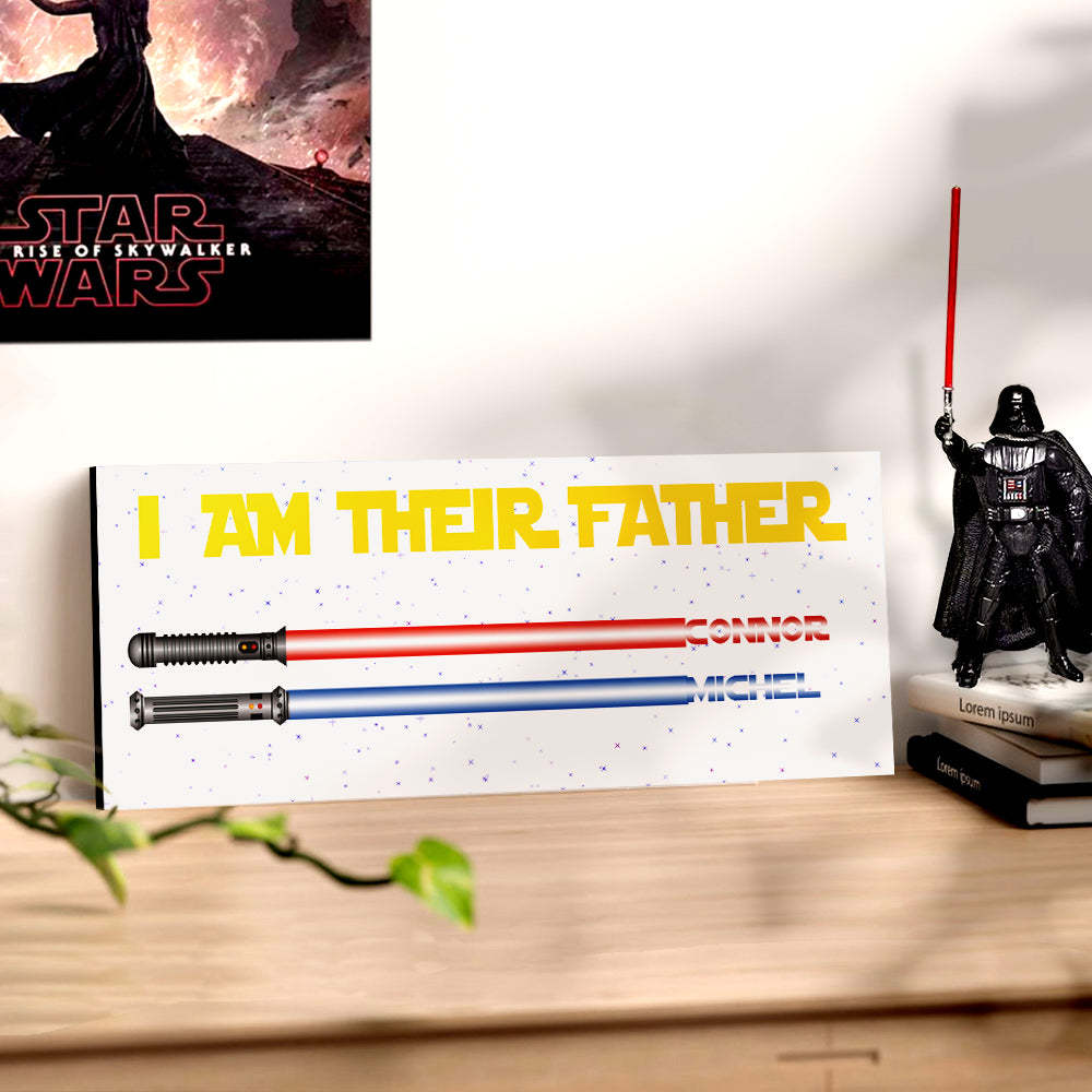 Personalized I Am Their Father Lightsaber Wooden Sign Birthday Gift for Dad - mymoonlampau