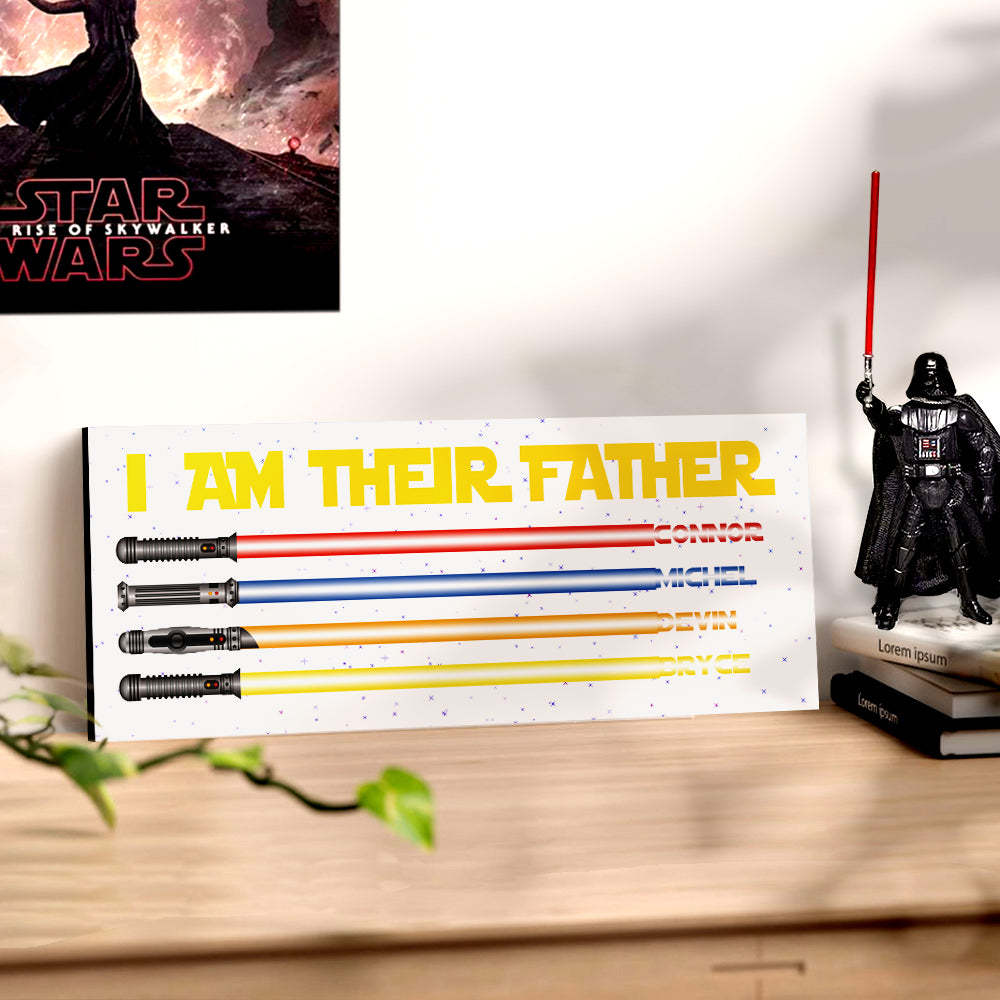 Personalized I Am Their Father Lightsaber Wooden Sign Birthday Gift for Dad - mymoonlampau