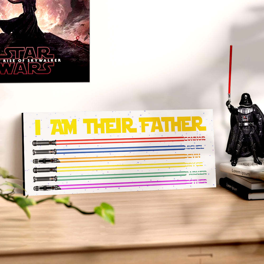 Personalized I Am Their Father Lightsaber Wooden Sign Birthday Gift for Dad - mymoonlampau