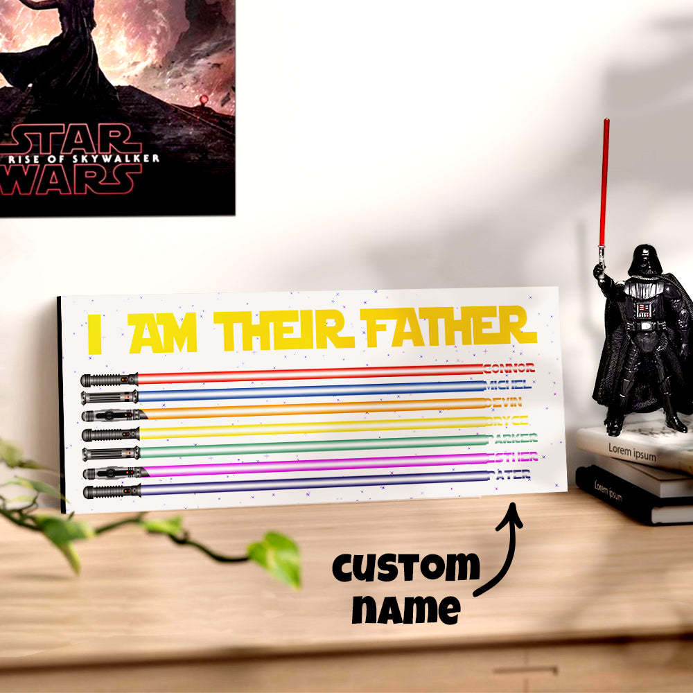 Personalized I Am Their Father Lightsaber Wooden Sign Birthday Gift for Dad - mymoonlampau