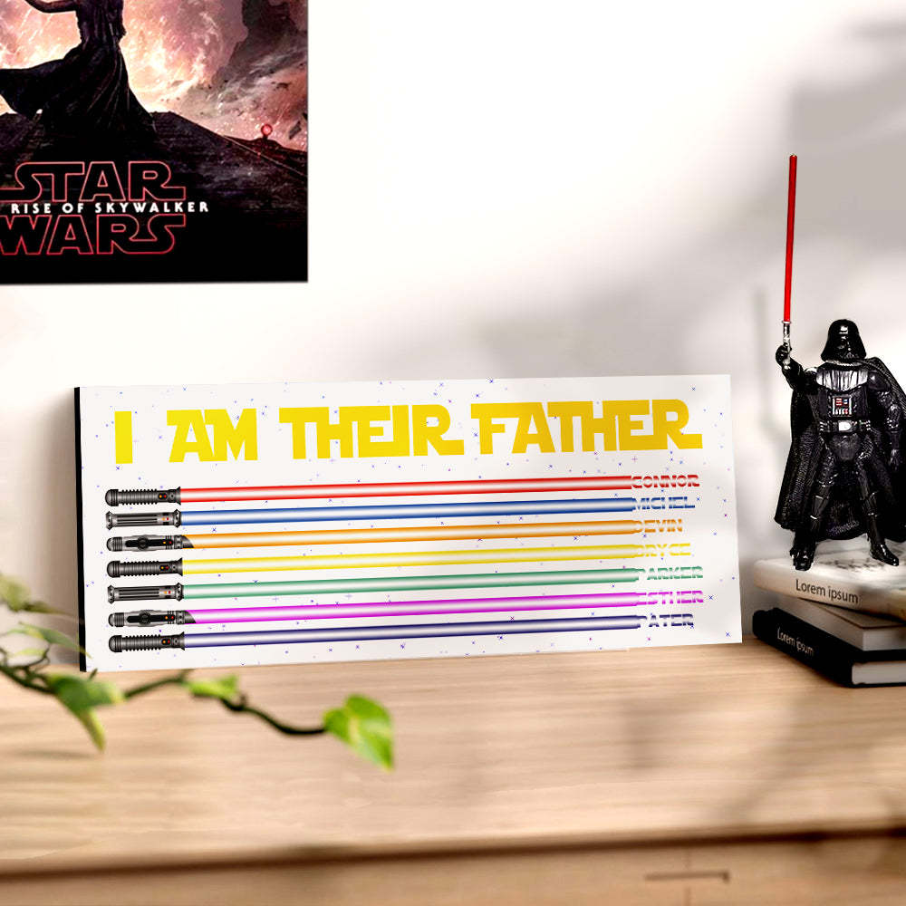 Personalized I Am Their Father Lightsaber Wooden Sign Birthday Gift for Dad - mymoonlampau