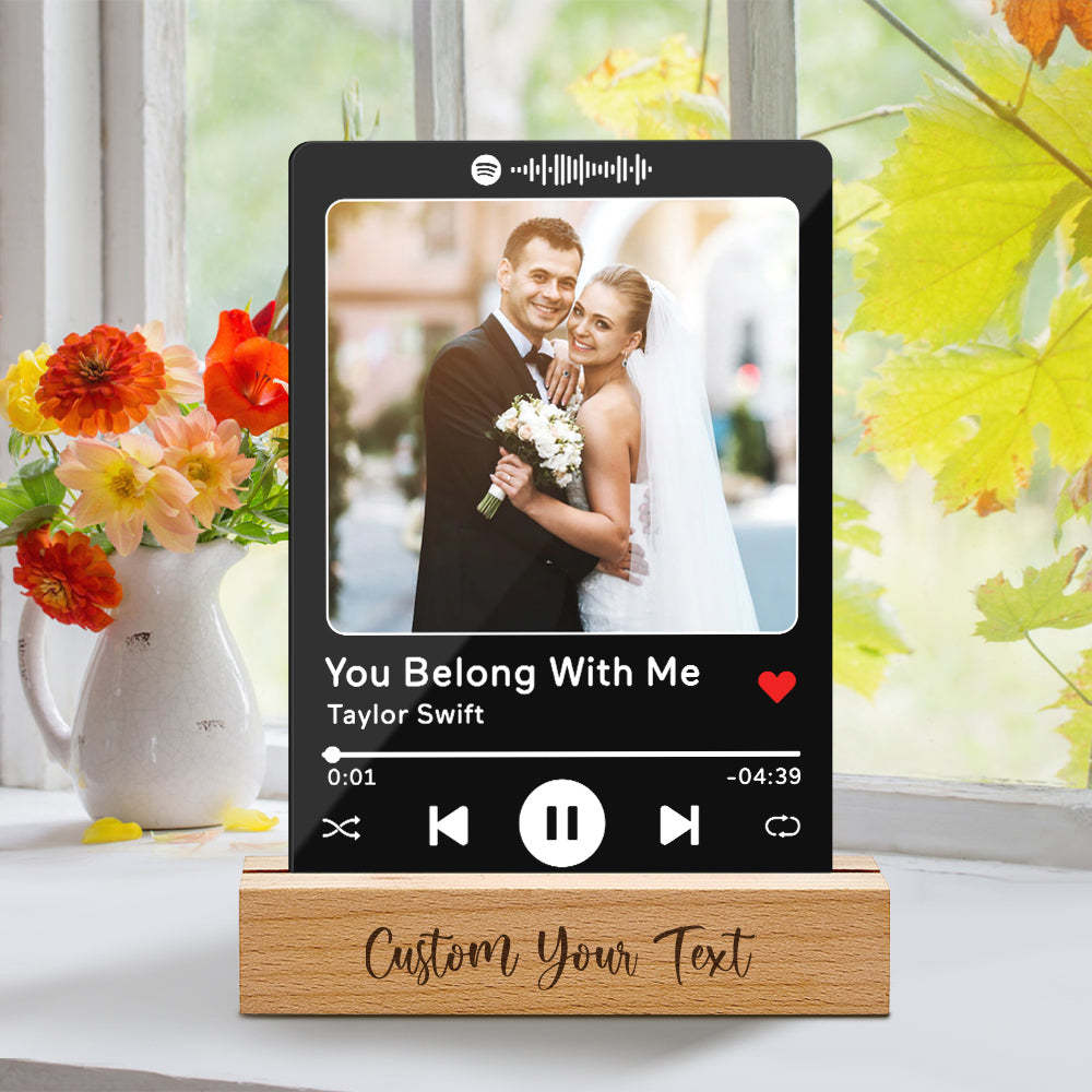 Custom Acrylic Spotify Song Plaque with Engrave Wood Stand Wedding Anniversary Gift - mymoonlampau