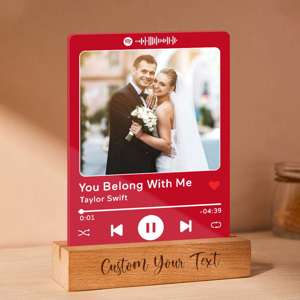 Custom Acrylic Spotify Song Plaque with Engrave Wood Stand Wedding Anniversary Gift - mymoonlampau