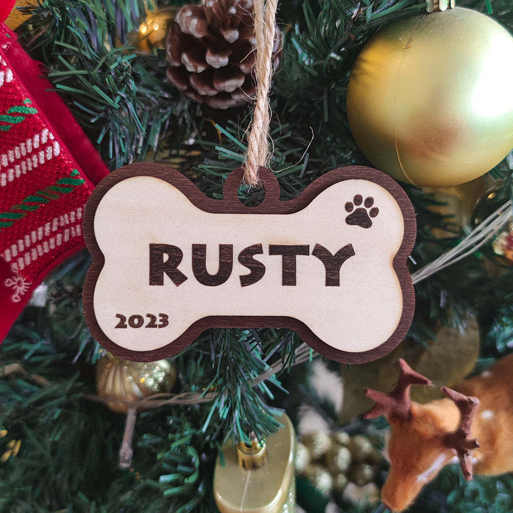 Personalized Dog Name Year Dog Bone Ornament Christmas Gift - mymoonlampau