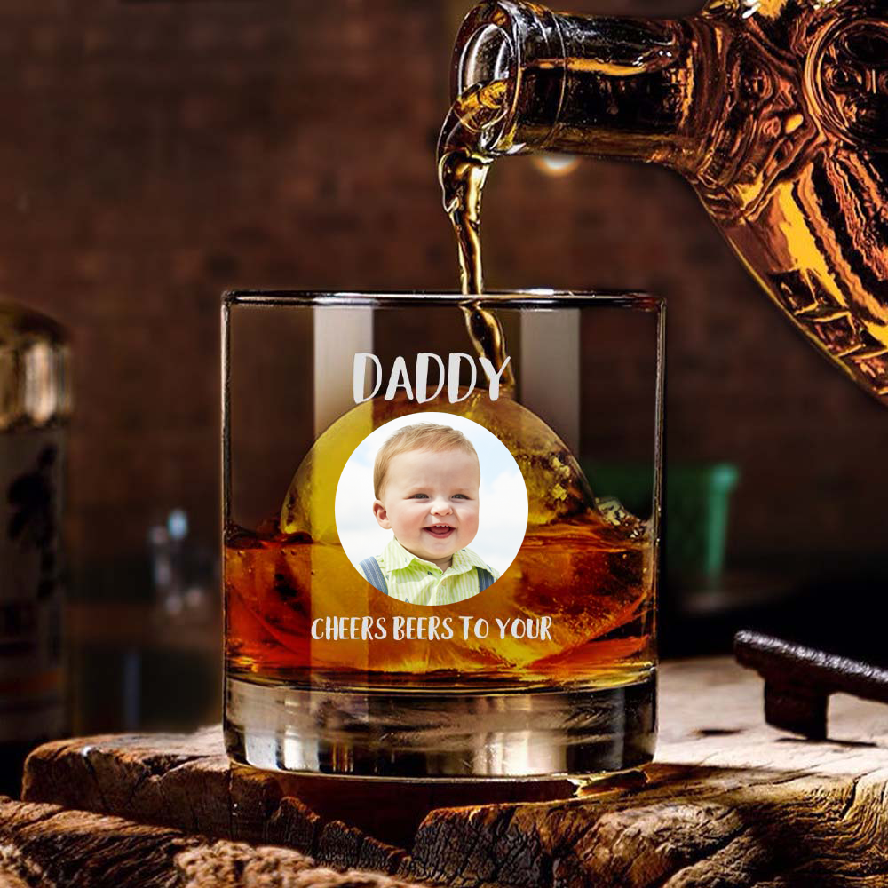 Personalized 10oz Photo Whiskey Glass with Texts Father's Day Birthday Gift for Dad