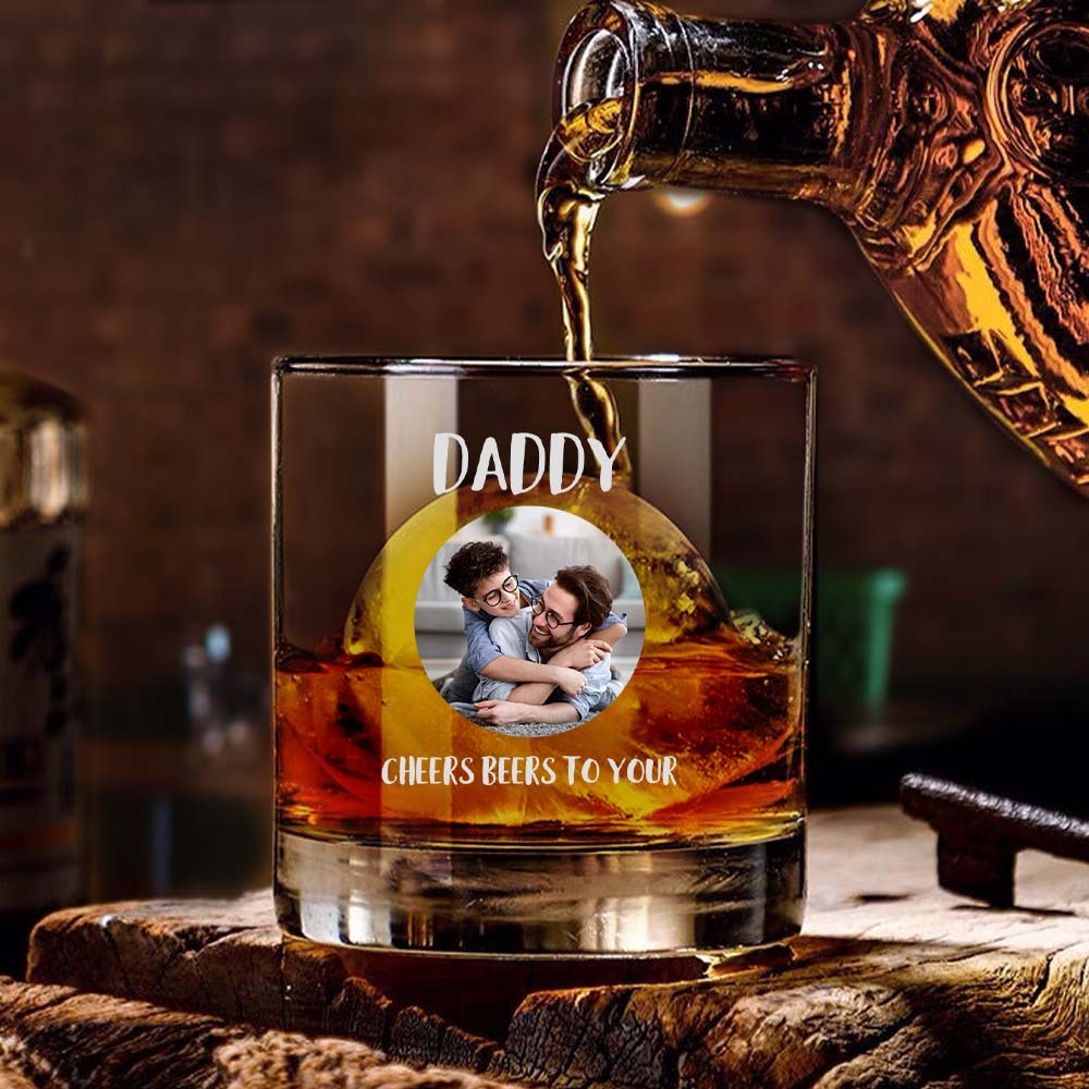 Personalized 10oz Photo Whiskey Glass with Texts Father's Day Birthday Gift for Dad
