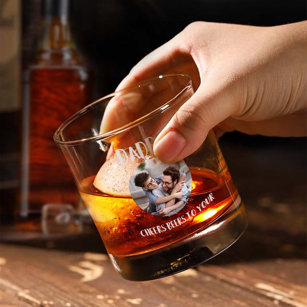 Personalized 10oz Photo Whiskey Glass with Texts Father's Day Birthday Gift for Dad