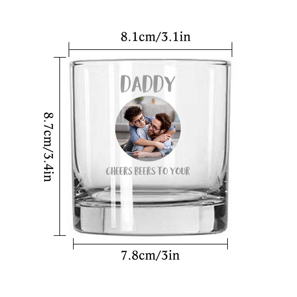 Personalized 10oz Photo Whiskey Glass with Texts Father's Day Birthday Gift for Dad