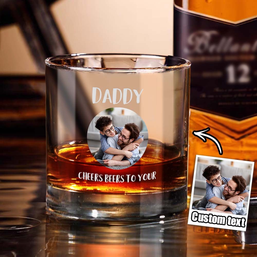 Personalized 10oz Photo Whiskey Glass with Texts Father's Day Birthday Gift for Dad