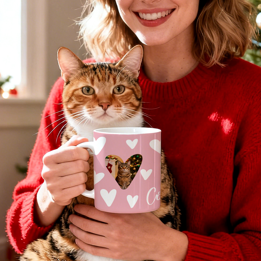 Christmas Gift Custom Cat Photo Mug Personalized Name and Photo Ceramic Mug Pet Lover Holiday Gift - MyMoonLampAu