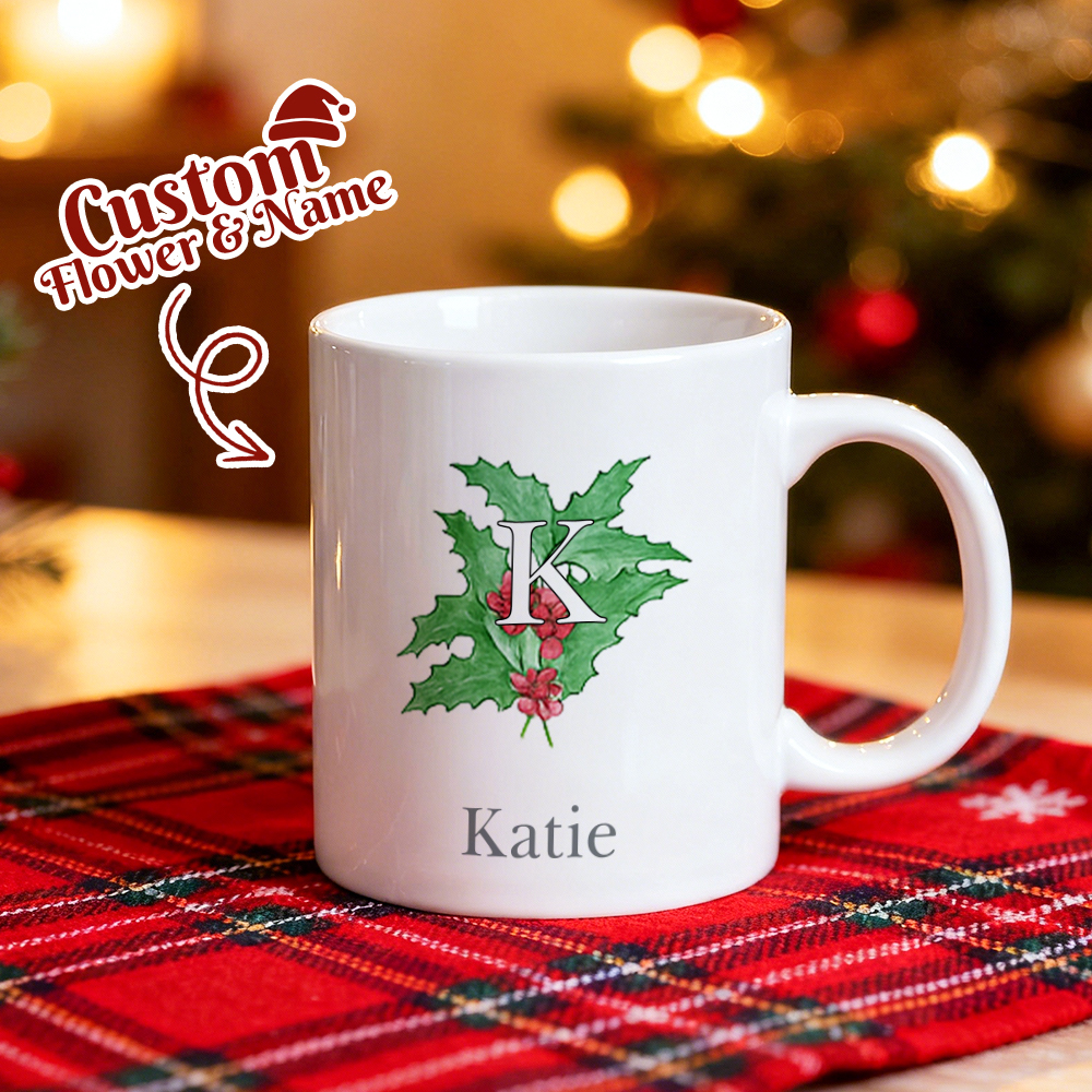Christmas Gift Custom Birthday Flower & Name Mug Personalized Monthly Birth Flower Ceramic Cup Birthday Gift - MyMoonLampAu