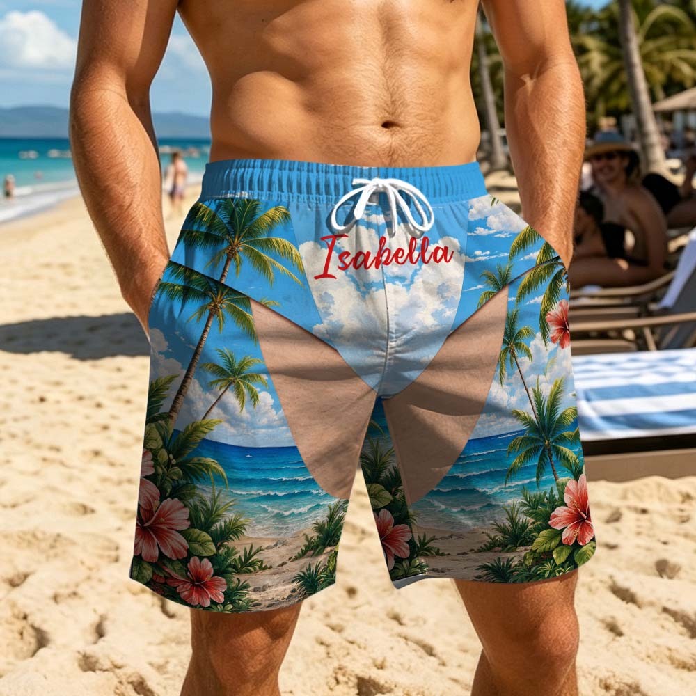 Personalized Men’s Beachwear – Handprint + Custom Name Swim Shorts in Bold Summer Prints (Non-Branded) - MyMoonLampAu
