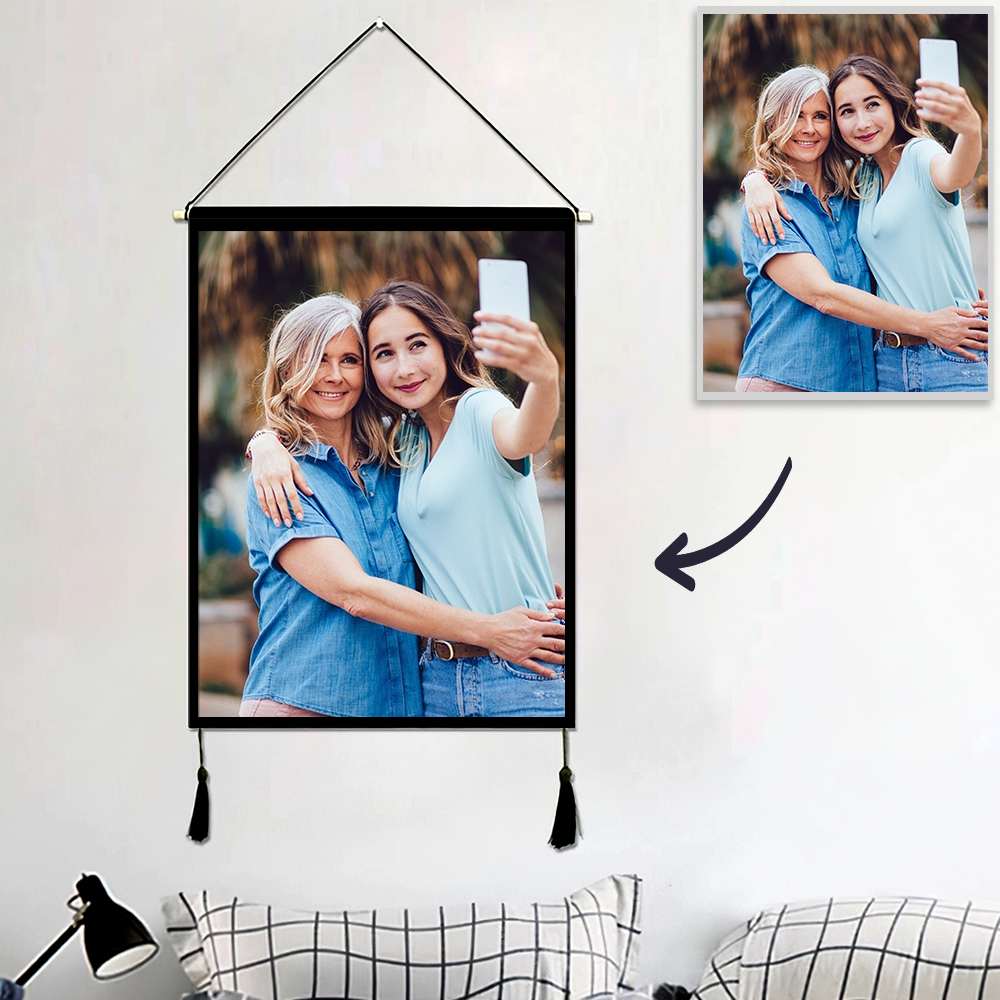 Custom Mother and Daughter Photo Tapestry - Wall Decor Hanging Fabric Painting Hanger Frame Poster