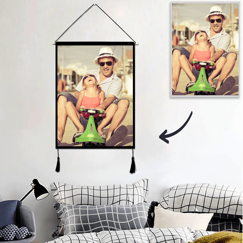 Father's Day Gifts Custom Photo Tapestry - Wall Decor Fabric Painting Hanger Frame Poster