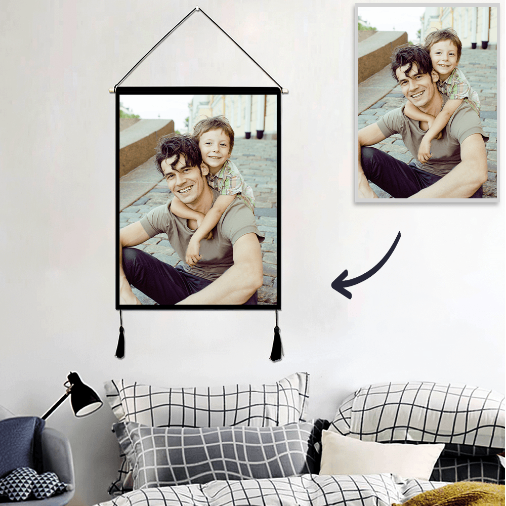 Father's Day Gifts Custom Photo Tapestry - Wall Decor Fabric Painting Hanger Frame Poster