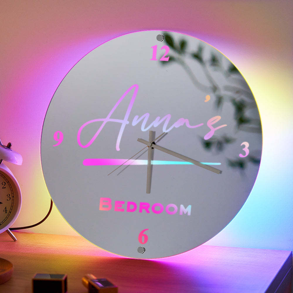 Custom Name Clock Mirror Light Wall Decor - mymoonlampau