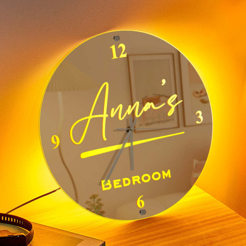 Custom Name Clock Mirror Light Wall Decor - mymoonlampau