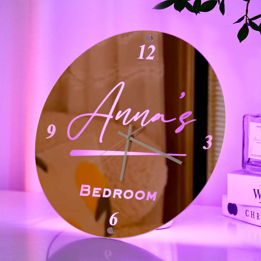 Custom Name Clock Mirror Light Wall Decor - mymoonlampau