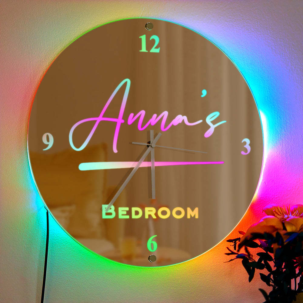 Custom Name Clock Mirror Light Wall Decor - mymoonlampau