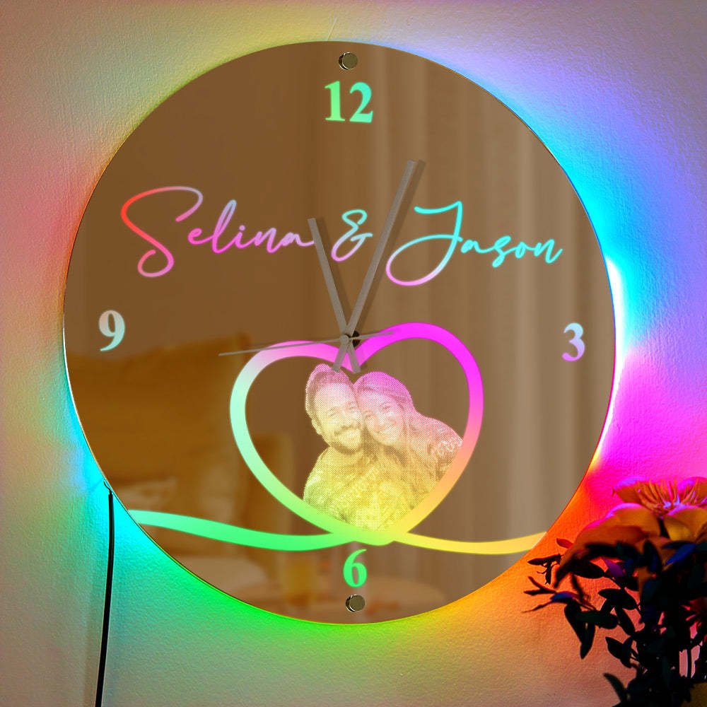 Custom Photo Clock Personalized Name Mirror Light Wall Decor - mymoonlampau