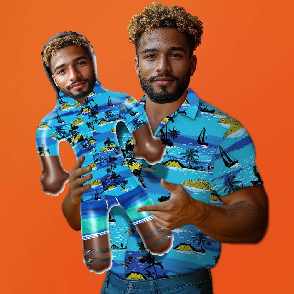 Personalized Blow Up Dolls Hawaiian Shirt Flowers and Leaves Funny Inflatable Man Printed Face for Party Favors - MyMoonLampAu