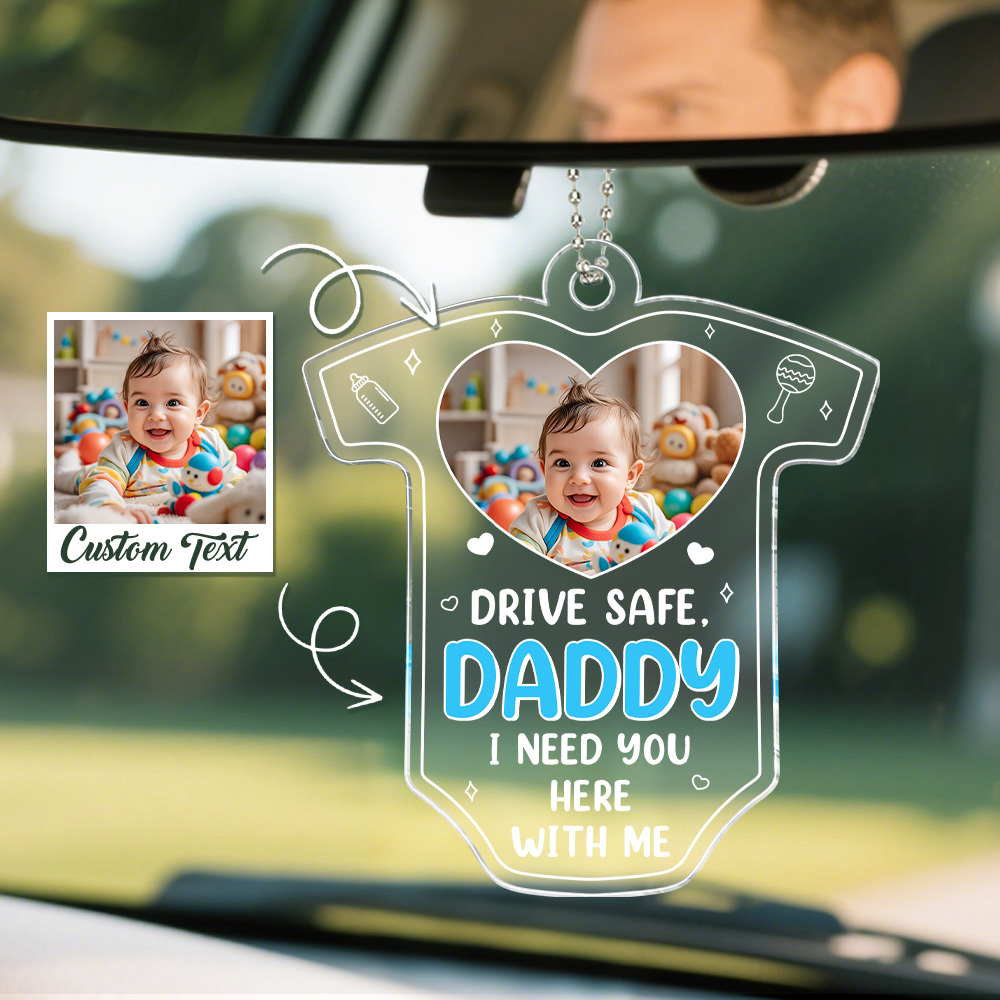 Father's Day Gifts Custom Photo Rear View Drive Safe I Love You - Personalized Photo Rear View Mirror Accessory - MyMoonLampAu