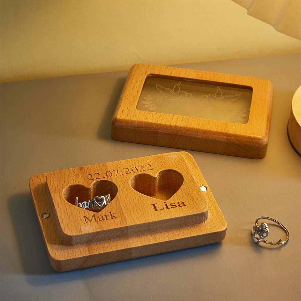 Custom Engraved Ring Box Wooden Wedding Double Rings Box Creative Gift - mymoonlampau