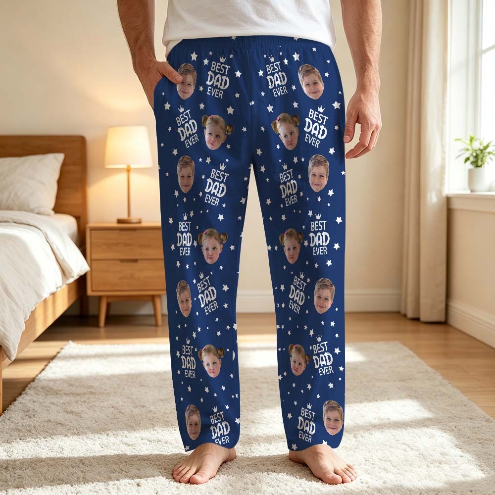 Custom Face Pajama Pants, Photo Gift for Dad Mom Grandparents, BESTDADEVER Pants Shorts - MyMoonLampAu