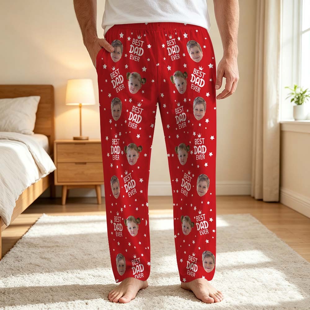 Custom Face Pajama Pants, Photo Gift for Dad Mom Grandparents, BESTDADEVER Pants Shorts - MyMoonLampAu