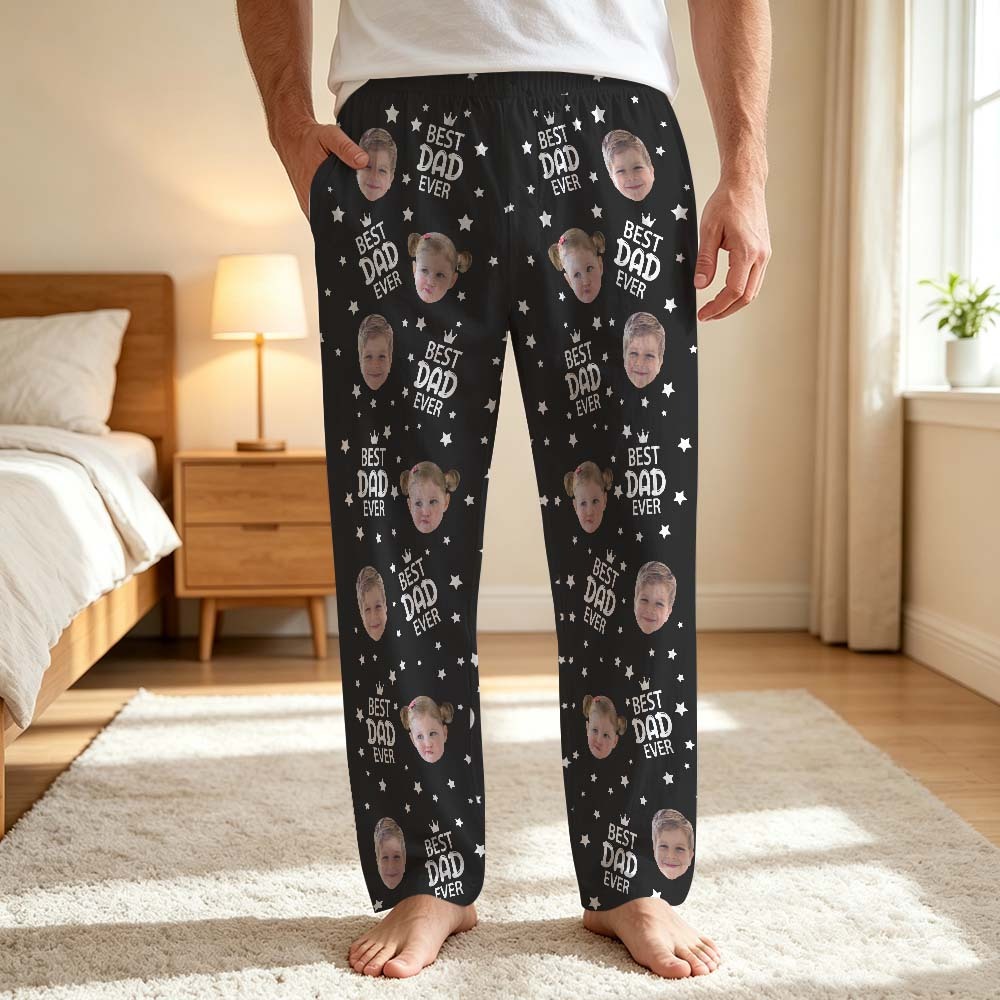 Custom Face Pajama Pants, Photo Gift for Dad Mom Grandparents, BESTDADEVER Pants Shorts - MyMoonLampAu