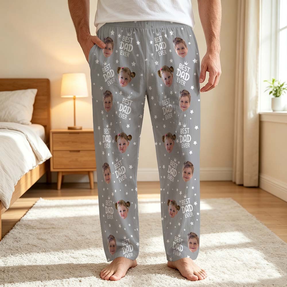 Custom Face Pajama Pants, Photo Gift for Dad Mom Grandparents, BESTDADEVER Pants Shorts - MyMoonLampAu