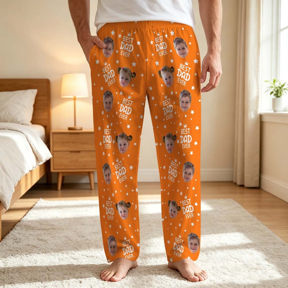 Custom Face Pajama Pants, Photo Gift for Dad Mom Grandparents, BESTDADEVER Pants Shorts - MyMoonLampAu