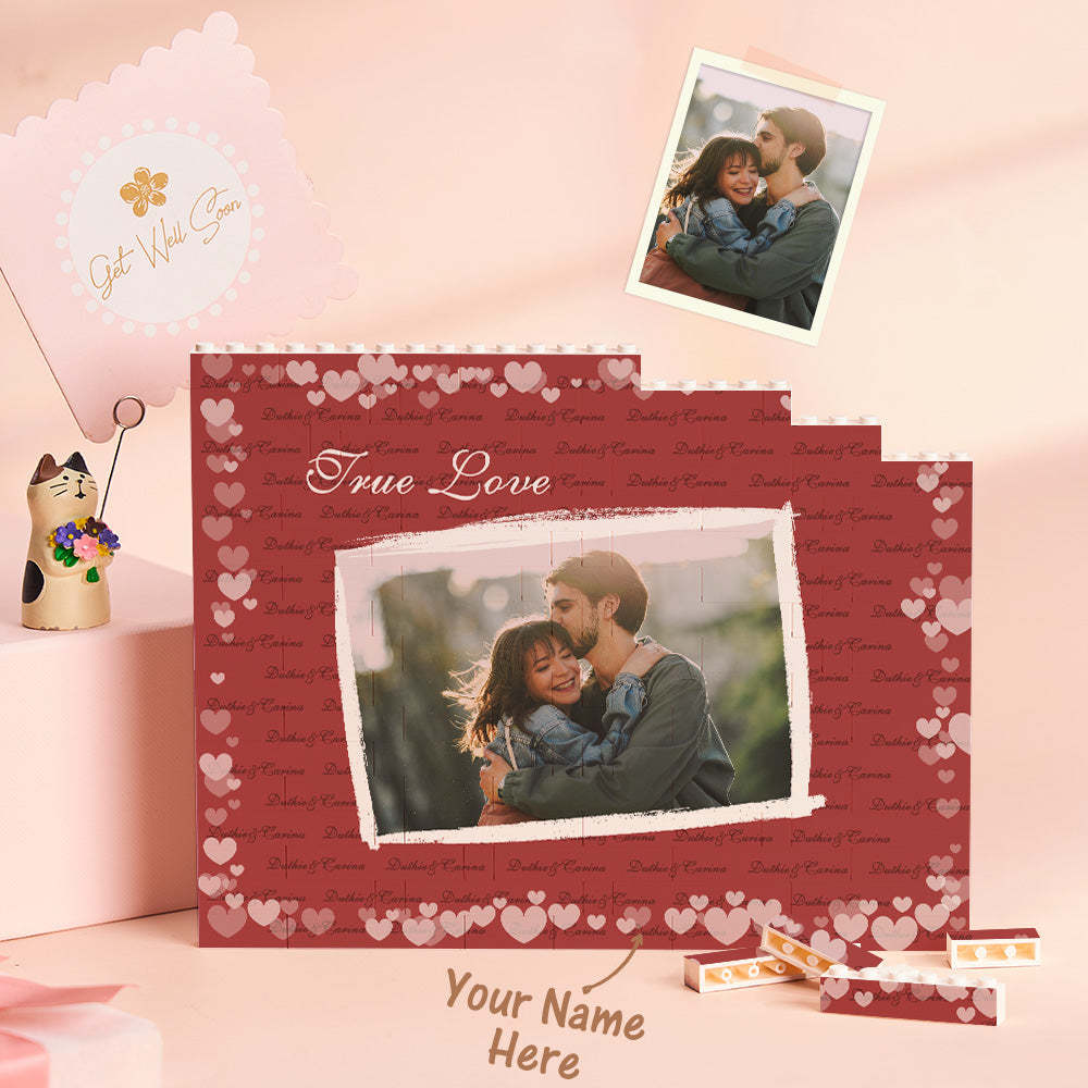 Custom Building Block Puzzle Horizontal Trio Photo Brick Valentine Gift True Love - mymoonlampau