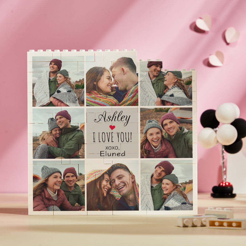 Custom Building Block Puzzle Square Photo Brick I Love You XOXO - mymoonlampau