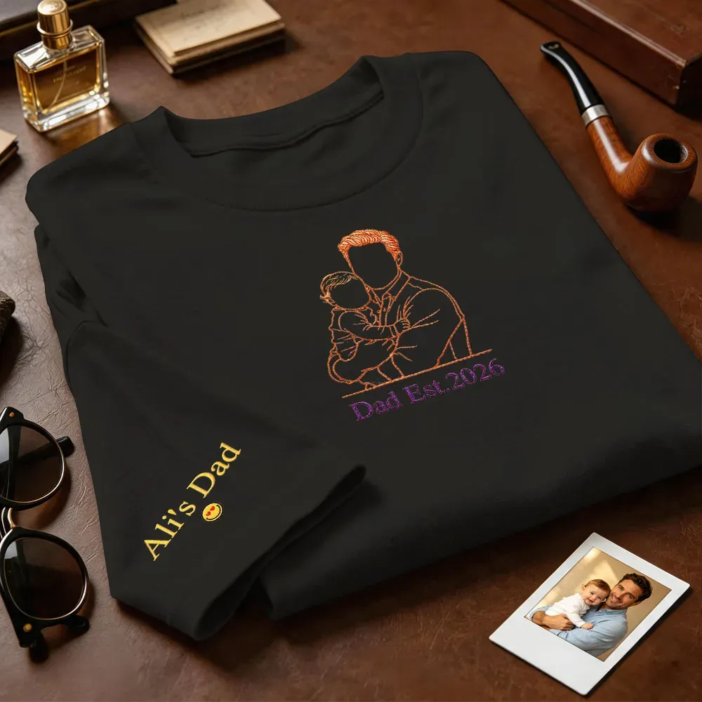 Custom Full Color Embroidered Tshirt Couple/Dad/Mom Family Gift Personalized Fathers Day Gift Idea - MyMoonLampAu