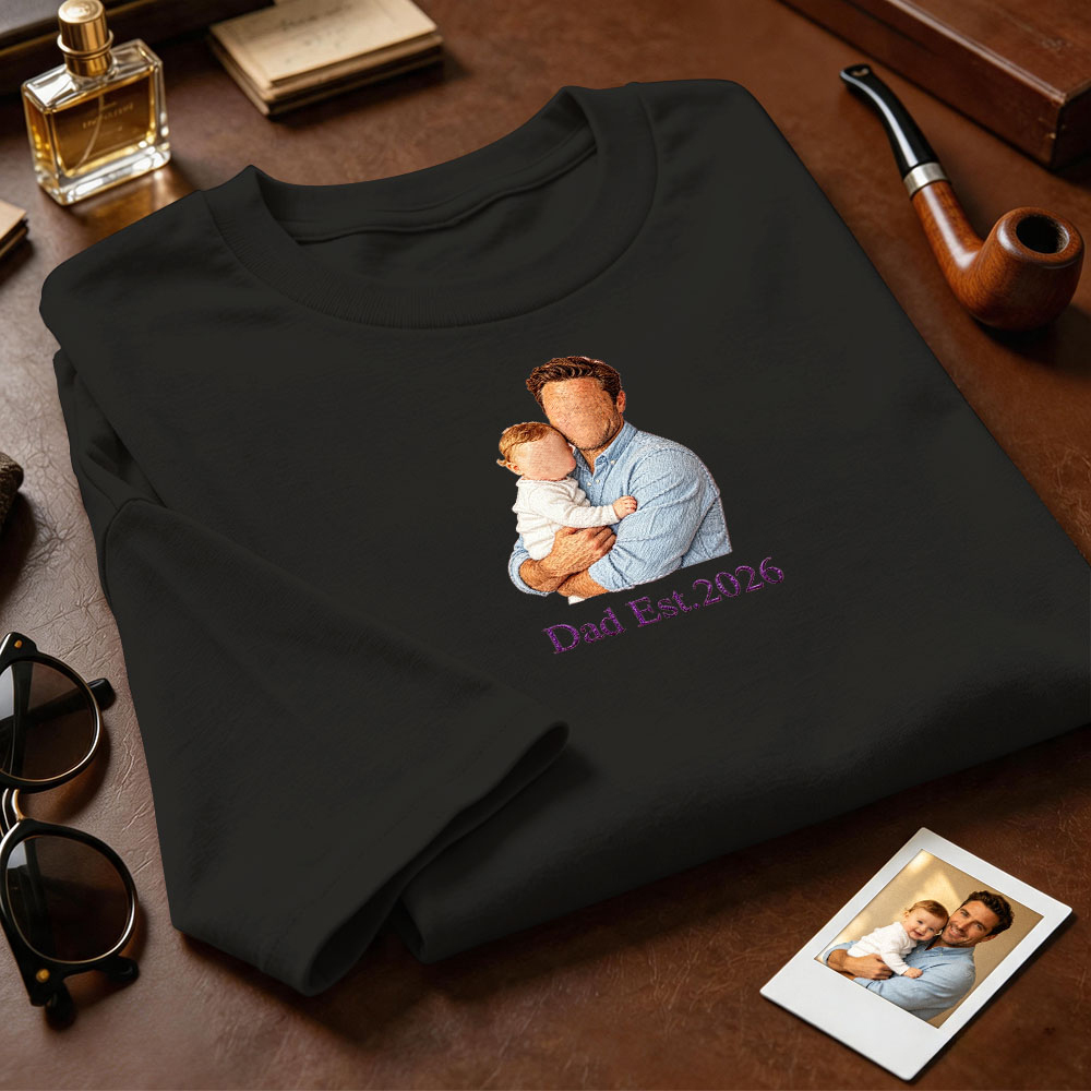 Custom Full Color Embroidered Sweatshirt Portrait Couple/Dad/Mom Family Gift Personalized Fathers Day Gift Idea - MyMoonLampAu