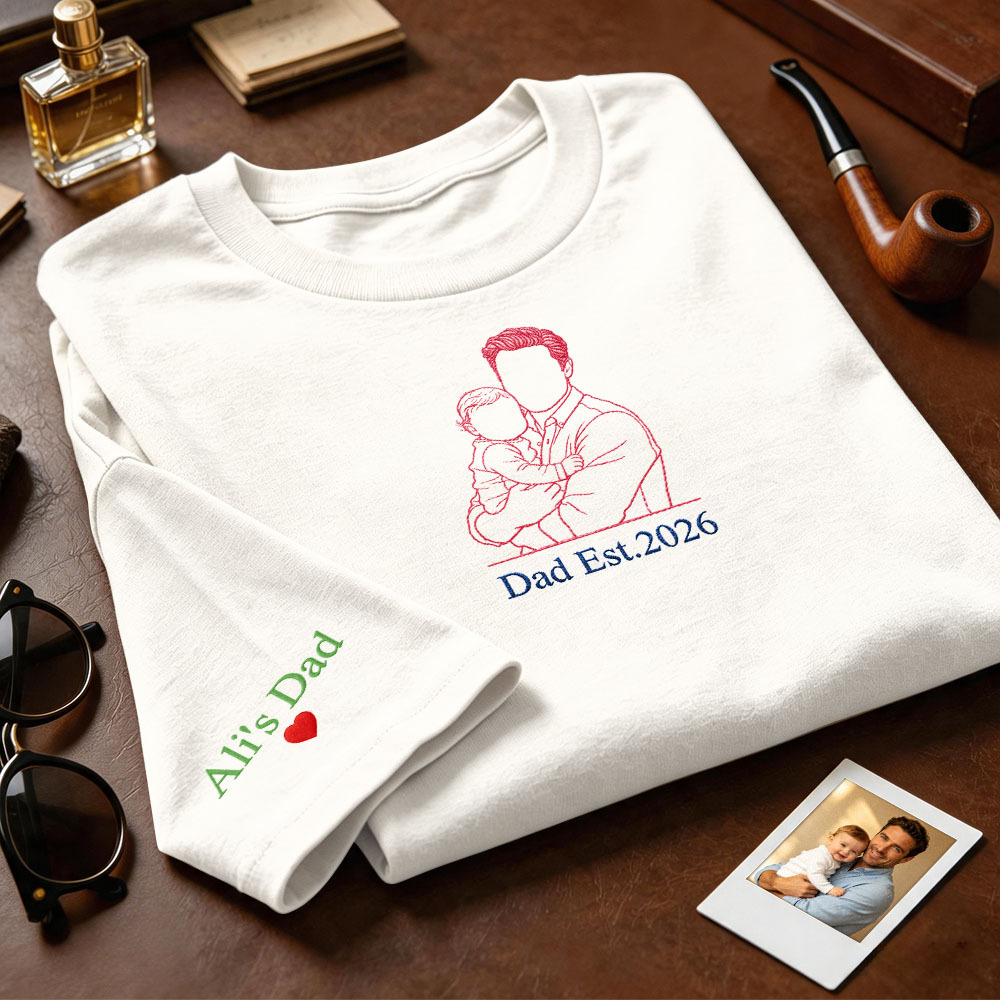 Custom Full Color Embroidered Sweatshirt Portrait Couple/Dad/Mom Family Gift Personalized Fathers Day Gift Idea - MyMoonLampAu