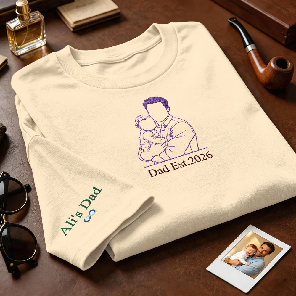 Custom Full Color Embroidered Sweatshirt Portrait Couple/Dad/Mom Family Gift Personalized Fathers Day Gift Idea - MyMoonLampAu